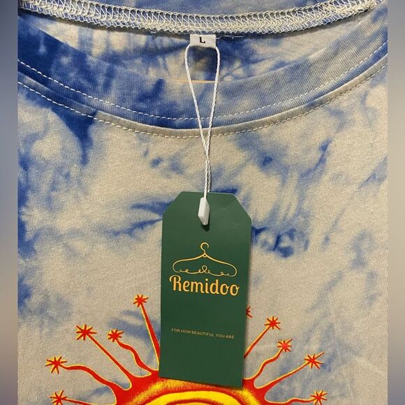 Y2K Blue Tie Dye Sun Tee Large NWT - Picture 7 of 7